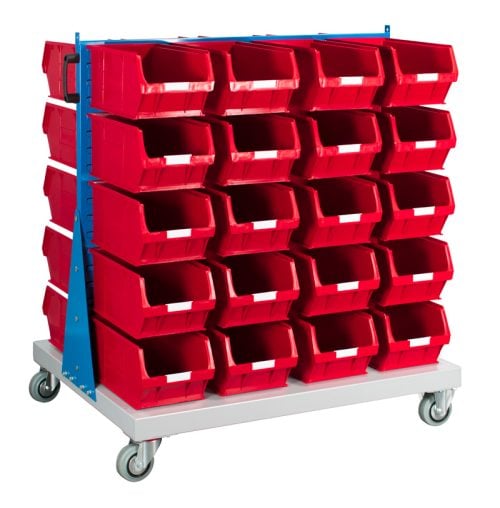 Double Sided Louvred Panel Trolley with Bins - Image 4