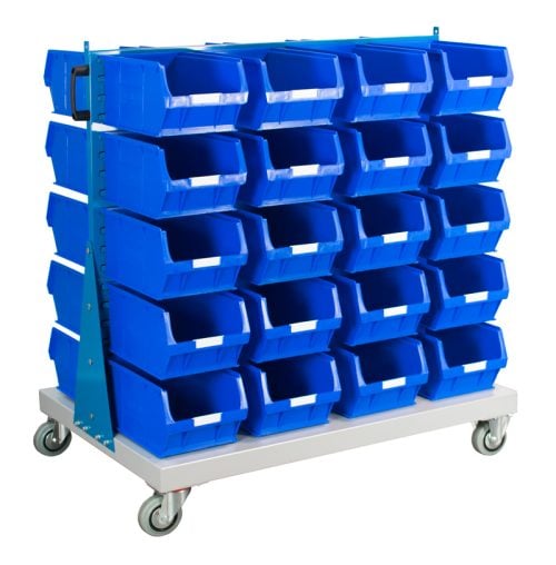 Double Sided Louvred Panel Trolley with Bins - Image 6