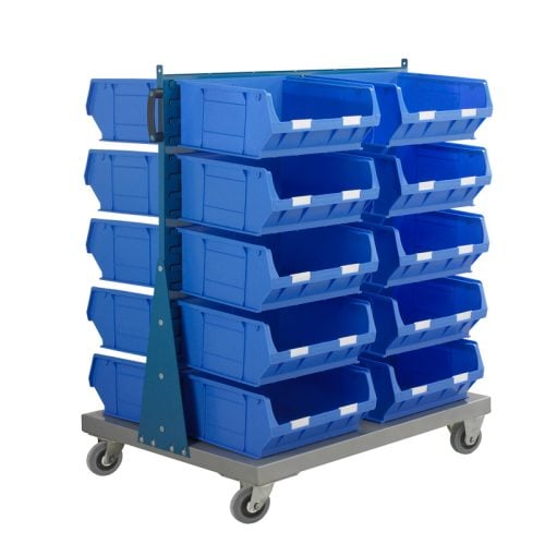 Double Sided Louvred Panel Trolley with Bins - Image 3